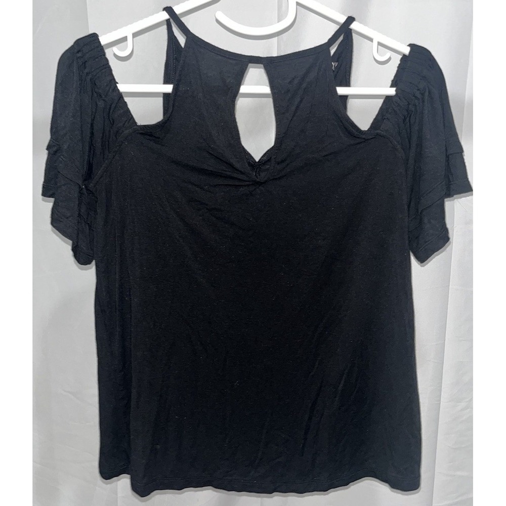 American Eagle Soft & Sexy Cold Shoulder Top Black Keyhole Casual Summer Small